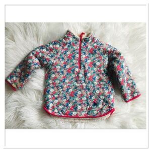 Mini Boden Reversible 1/4 Zip Pullover Sweatshirt Floral Sherpa Red Size 4-5